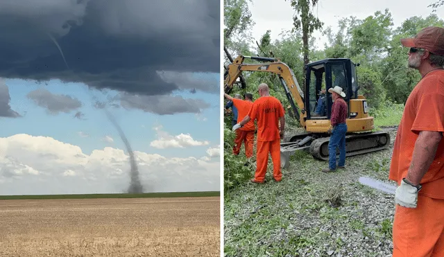 Oklahoma inmates help a family free debris and trees from the May 19 tornadoes. Photo: GLR Composition/KFOR.com/Yahoo News Oklahoma inmates help a family free debris and trees from the May 19 tornadoes. Photo: GLR Composition/KFOR.com/Yahoo News