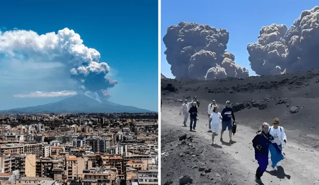 Mount Etna erupts in Sicily, causing a large ash cloud and the evacuation of tourists. Photo: GLR Composition/The Independent/Liverpool Echo Mount Etna erupts in Sicily, causing a large ash cloud and the evacuation of tourists. Photo: GLR Composition/The Independent/Liverpool Echo