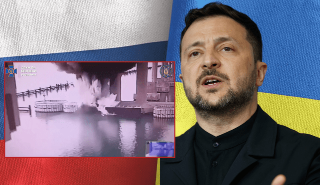 Ukraine severely damaged the Crimean Bridge with underwater explosives. Photo: GLR composition/ Ukraine's SBU, Odd ANDERSEN / AFP, Oxford University Ukraine severely damaged the Crimean Bridge with underwater explosives. Photo: GLR composition/ Ukraine's SBU, Odd ANDERSEN / AFP, Oxford University