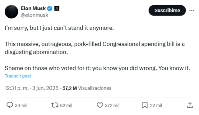 Elon Musk criticizes the massive Congressional spending bill as a "disgusting abomination," calling out lawmakers for supporting what he views as irresponsible and wasteful legislation. Photo: Elon Musk X account Elon Musk criticizes the massive Congressional spending bill as a "disgusting abomination," calling out lawmakers for supporting what he views as irresponsible and wasteful legislation. Photo: Elon Musk X account