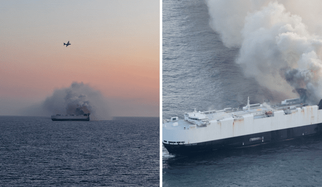A cargo ship carrying 3,000 vehicles caught fire in Alaska; 22 crew members were rescued. Photo: GLR Composition/USCGAlaska - X
