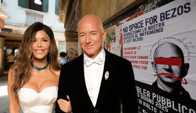 Protests in Venice over the potential downsides to Jeff Bezos' wedding for the city. Photo: GLR Composition/Euronews.com/People.com Protests in Venice over the potential downsides to Jeff Bezos' wedding for the city. Photo: GLR Composition/Euronews.com/People.com