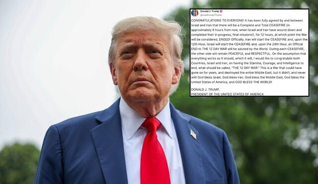 President Trump announces a full ceasefire between Israel and Iran, crediting Qatar's mediation efforts after nearly two weeks of escalating conflict. Photo: GLR News Composition/ AFP/ Donald Trump Truth Social account President Trump announces a full ceasefire between Israel and Iran, crediting Qatar's mediation efforts after nearly two weeks of escalating conflict. Photo: GLR News Composition/ AFP/ Donald Trump Truth Social account
