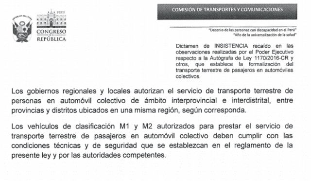 Ley que formaliza a los taxis colectivos