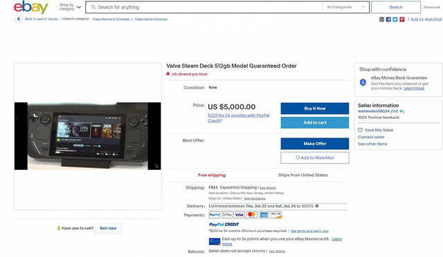 El exorbitante precio de la Steam Deck en eBay. Foto: Captura