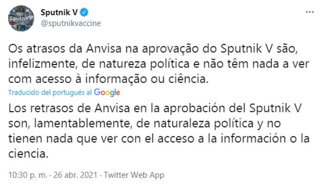 Rusia critica decisión “política” de Brasil de rechazar vacuna Sputnik V