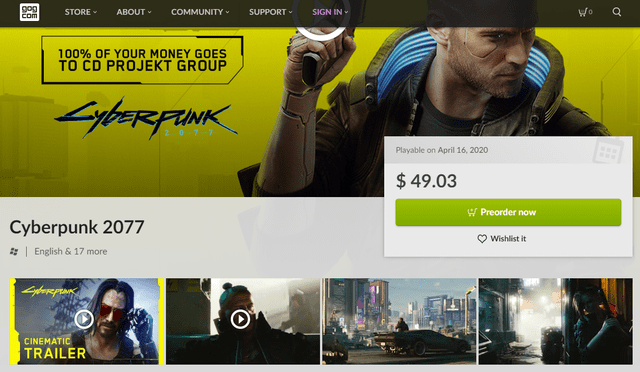 Cyberpunk 2077: Precio rebajado en GOG.com antes de salir a la venta