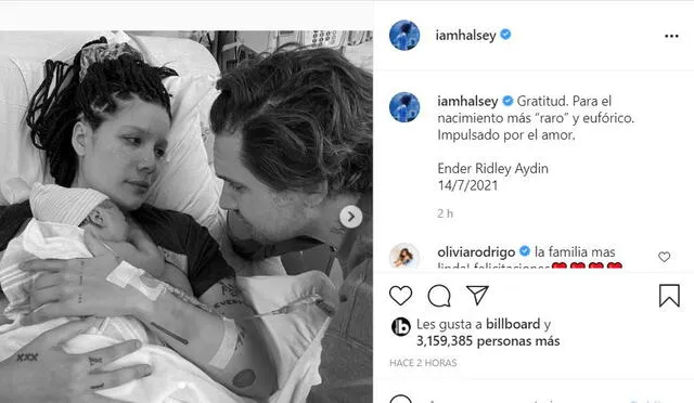 Post de Halsey sobre el nacimiento de su hijo. Foto: captura Instagram