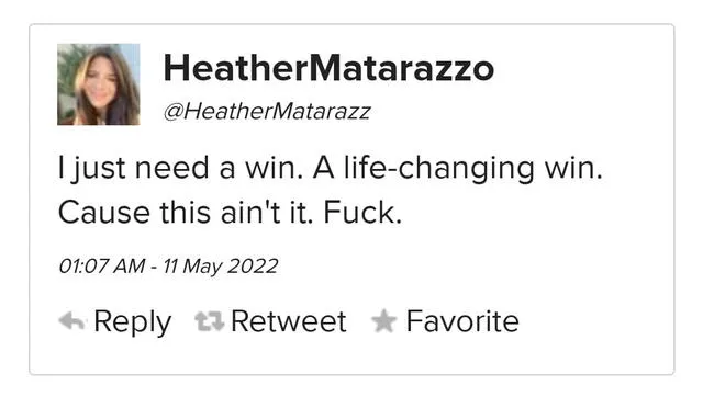 11.5.2022 | Tuit de Heather Matarazzo expresando su frustración por su carrera actoral en Hollywood. Foto: captura Twitter
