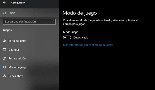 Cómo desactivar el modo juego de Windows 10