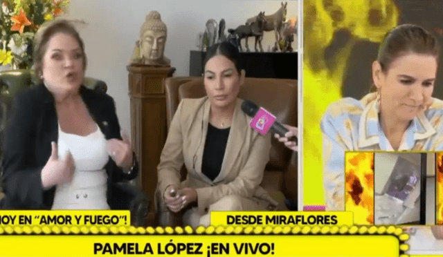  Pamela López se pronuncia ante las cámaras de televisión. Foto: Willax TV.   