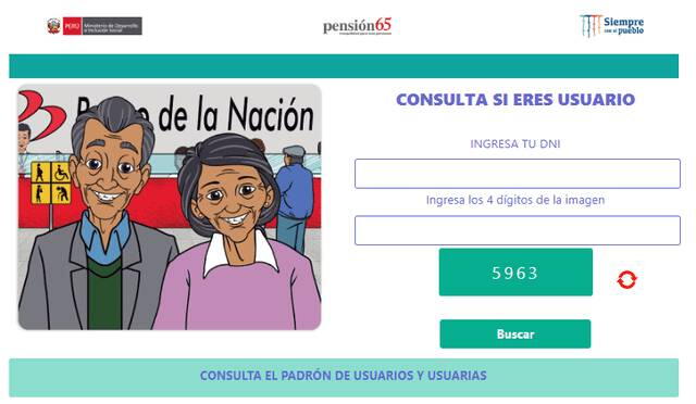 Página web oficial para verificar si eres beneficiario del Programa Pensión 65.  