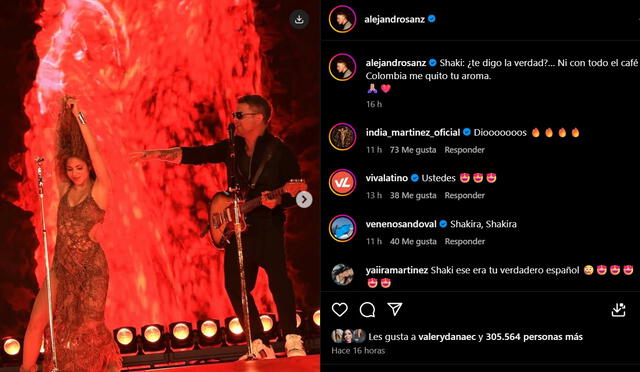 Alejandro Sanz deja cariñoso mensaje a Shakira. Foto: Instagram Alejandro Sanz deja cariñoso mensaje a Shakira. Foto: Instagram