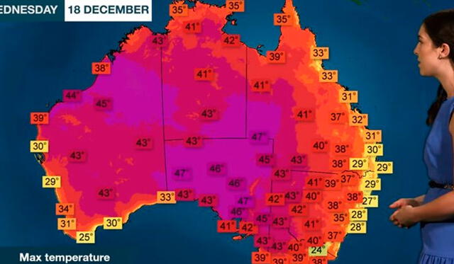 La Oficina de Metereología de Australia da el pronóstico de las temperaturas para este miércoles. Captura de video/Youtube.