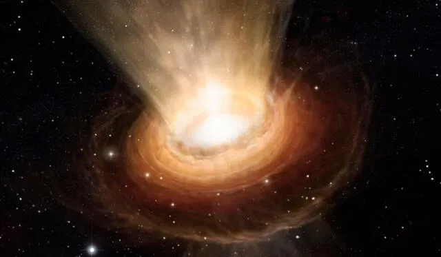 Explosión en un agujero negro supermasivo (centro de una galaxia). Imagen referencial.