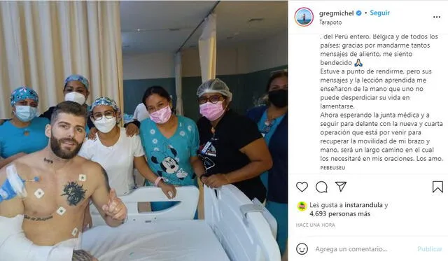 Greg Michel estuvo en estado de coma tras sufrir grave accidente en Tarapoto. Foto: Instagram