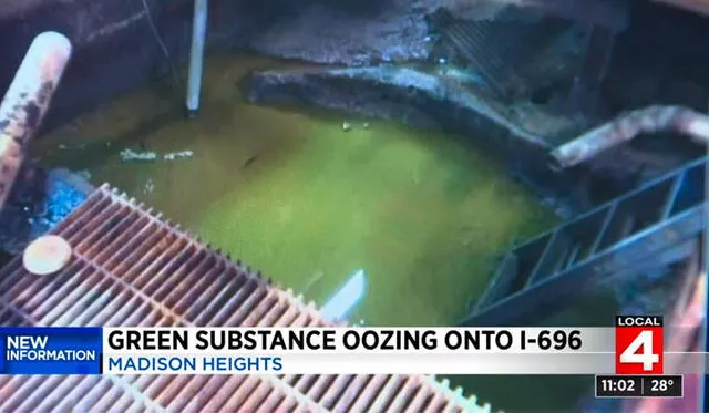 La sustancia se filtró por el desagüe del edificio. Captura de video: Local 4 WDIV Detroit.