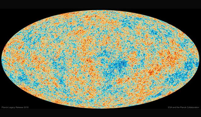 El mapa del fondo cósmico de Microondas elaborado en 2018 por la Colaboración Planck.
