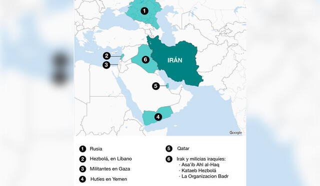 Aliados de Irán en Medio Oriente. Fuente: BBC.