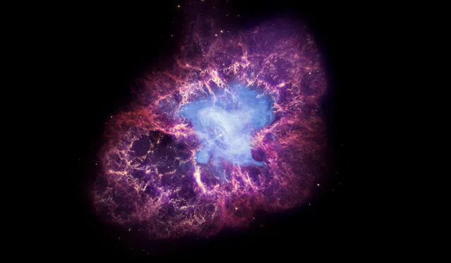 La supernova AD 1054, se expande por la constelación Tauro. En su centro, la muerte de un astro originó una estrella de neutrones. Crédito: NASA.