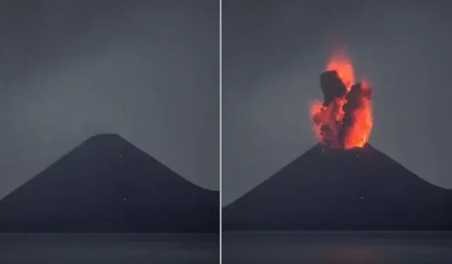 El volcán Krakatoa entró en erupción. Captura del momento exacto de la explosión: Daily Mail.