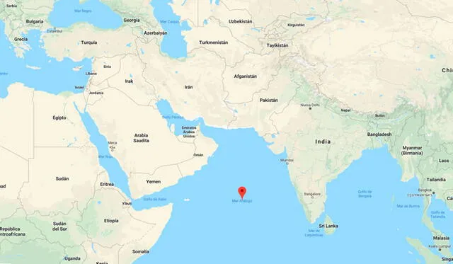 El mar Arábigo suele estar controlado por la Marina de EE. UU. Imagen: Google.