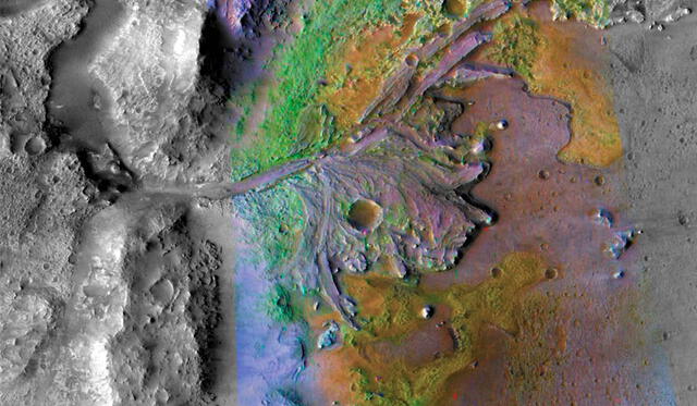 Cráter Jézero, lugar de aterrizaje del Perseverance. Crédito: NASA.