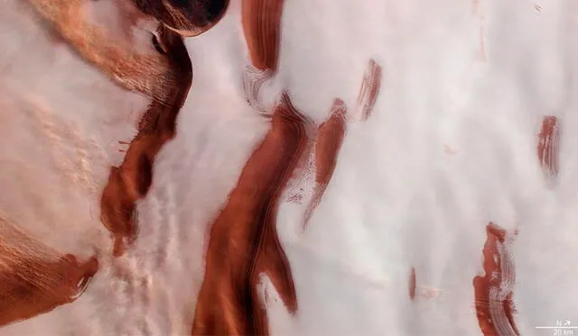 La imagen capturada por el Mars Express de la ESA muestra el polo norte del Planeta Rojo en alta definición. Crédito: ESA.