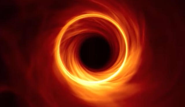 Representación del anillo de fotones alrededor de la sombra del agujero negro. Imagen: Centro de astrofísica Harvard-Smithsonian.