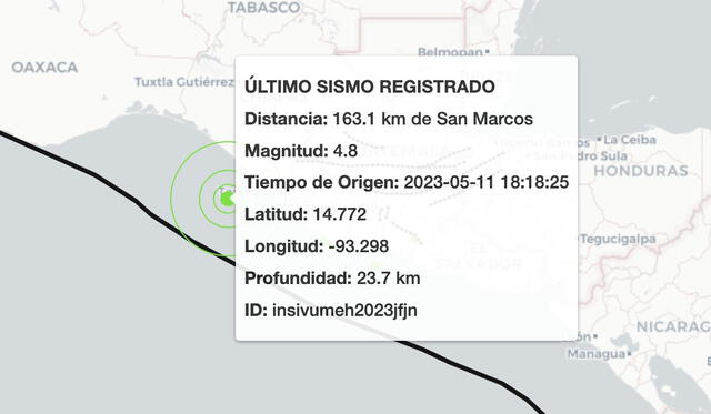 Último temblor registrado en Guatemala. Foto: Insivumeh.