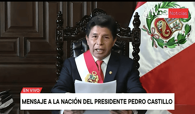 Mensaje de Pedro Castillo que dio el pasado 7 de diciembre del 2022. Foto: captura TV Perú    