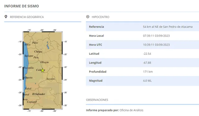 Último temblor registrado en Chile. Foto: CSN