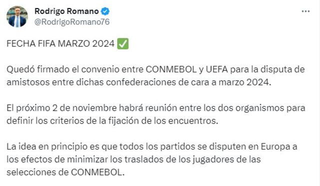 Selecciones de Conmebol se enfrentarían a los de UEFA. <strong>Foto: captura de Twitter</strong>   