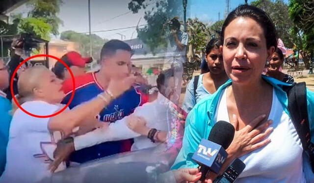 La mayoría de ataques recibidos por Corina Machado se suscitaron durante actividades de campaña. Foto: composición LR   