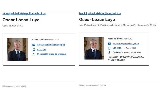  La página web del Estado muestra a Lozan Luyo designado en dos cargos.   