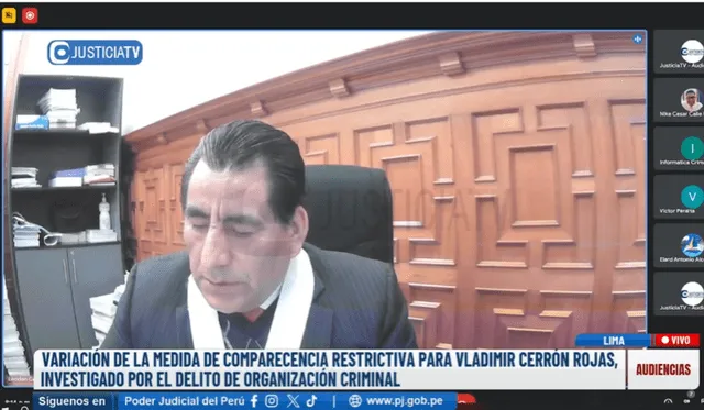  Audiencia de prisión preventiva contra Vladimir Cerrón. Foto: Justicia TV    