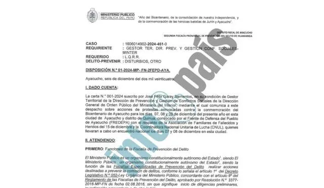  Disposición del Ministerio Público que buscaría censurar a los manifestantes de Ayacucho | Fuente: InfoPaís    