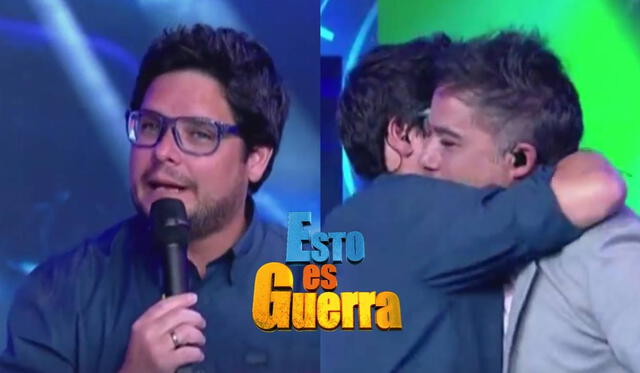 Gian Piero Díaz y su abrazo con Renzo Schuller.   