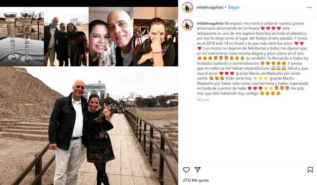 Milagros Leiva cumplió en el 2019 un año de matrimonio con su esposo. Foto: Instagram.