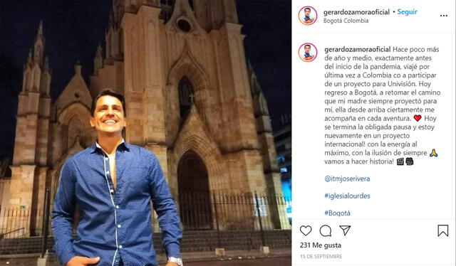 Primera foto publicada del actor Gerardo Zamora en Colombia. Foto: @gerardozamoraoficial / Instagram
