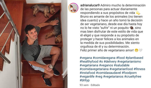 2.1.2021 | Adriana Lúcar felicita a su pareja por ser vegetariano. Foto: captura Adriana Lúcar/Instagram