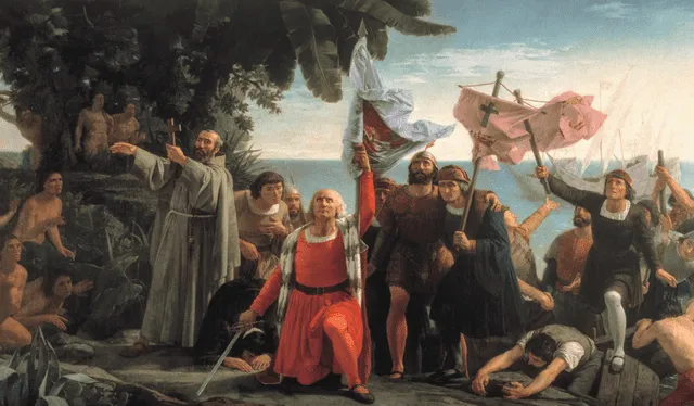  Pintura "Primer desembarco de Cristóbal Colón en América", de Dióscoro Puebla en 1862. Foto: Museo del Prado    