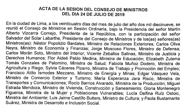 Acta de sesión de Consejo de Ministros.