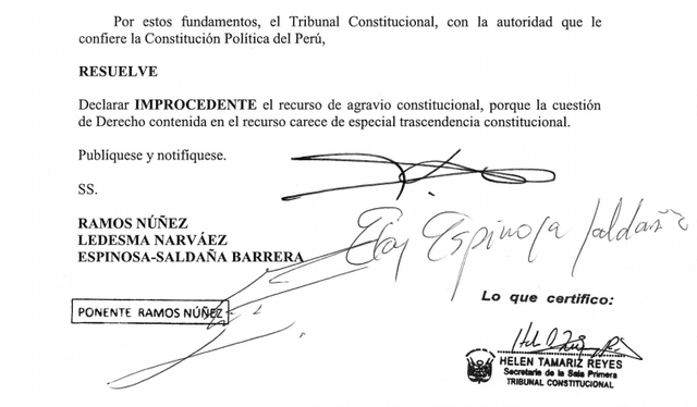 Sentencia Interlocutoria del TC sobre recurso de agravio constitucional de Alejandro Toledo.