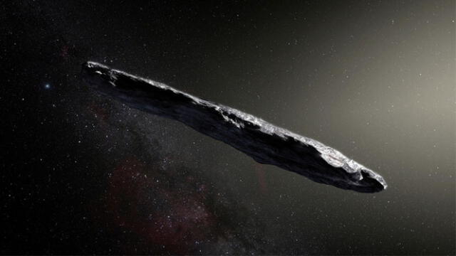 Representación de Oumuamua, el primero objeto interestelar (de origen fuera del sistema solar) detectado. Imagen: ESO   