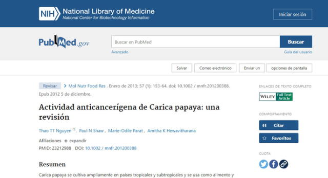 Artículo de revisión. Foto: captura web Publmed.