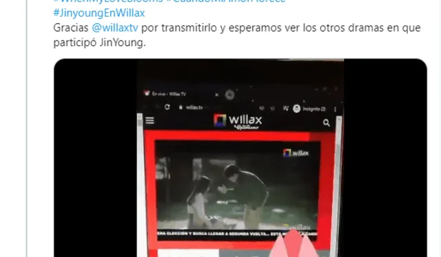 Reacciones de los fans de Jinyoung tras el estreno de Cuando mi amor florece. Foto: captura Twitter / @PingloEsther Reacciones de los fans de Jinyoung tras el estreno de Cuando mi amor florece. Foto: captura Twitter / @PingloEsther