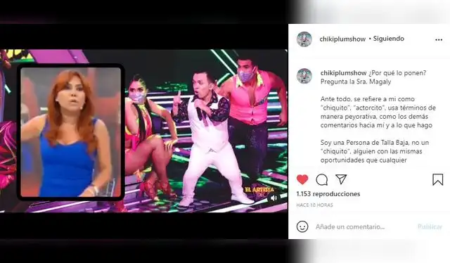 'Chikiplum' le envía mensaje a Magaly Medina por juzgarlo por su estatura. Foto: 'Chikiplum'/ Instagram