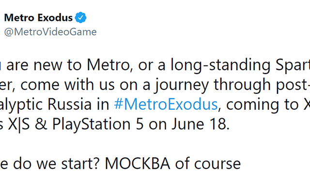 Confirman fecha de lanzamiento de Metro Exodus para PS5 y Xbox Series S/X. Foto: Twitter/@MetroVideoGame