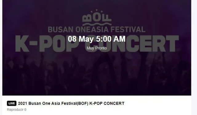 Así figura la transmisión del concierto K-pop del BOF 2021. Foto: VLive